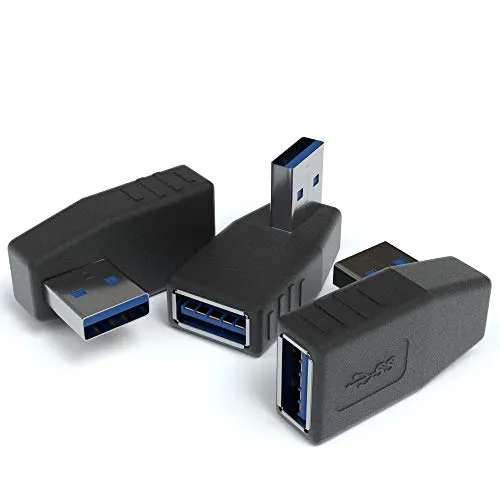 JAMEGA - USB 3.0 Winkel Adapter Links 90° Grad Winkeladapter 3er Pack | USB A Stecker zu USB A Buchse USB Winkelstecker Kupplung kompatibel mit Allen USB Kabeln
