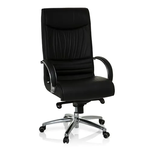 hJh-OFFICE Chefsessel XXL F 400 Leder - Bürostuhl aus Echt Leder, belastbar bis 150 kg, mit verstellbarer Sitzhöhe und integrierter Kopfstütze für höchsten Komfort.