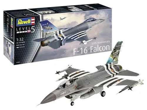 Revell F-16 Falcon 50th Anniversary 1:32 Bausatz - Flugzeug Modellbausatz im Maßstab 1:32, unbemalt und ideal für Bastler ab 12 Jahren. Perfekt für Luftfahrt-Enthusiasten und Sammler!
