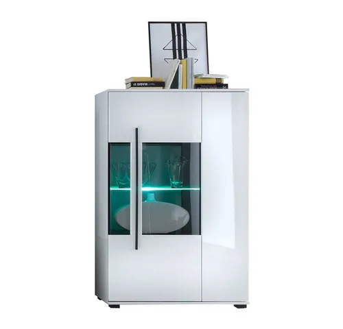 Lomadox Highboard COLORADO-61 in Weiß Hochglanz mit LED - Modernes Highboard COLORADO-61 in Weiß Hochglanz mit LED-Beleuchtung und Glaseinsatz. Bietet viel Stauraum und Soft-Close-Funktion für einen eleganten Look in Ihrem Wohnzimmer.