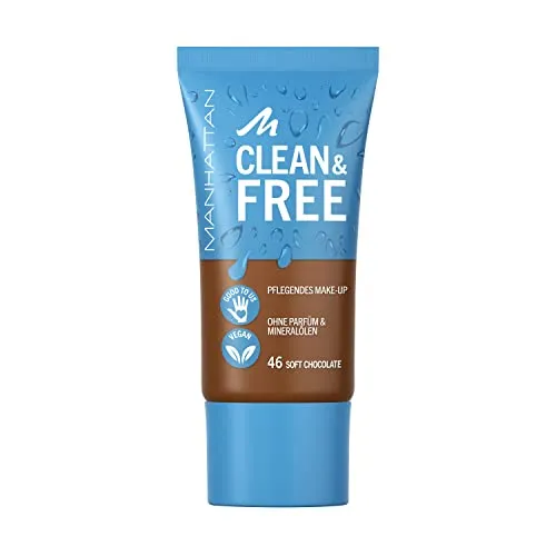 Manhattan Clean & Free Skin Tint Fb. 46 Soft Chocolate, feuchtigkeitsspendendes Make-up, vegan, 30 ml