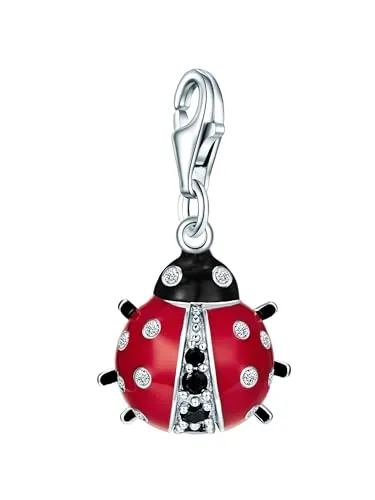Rafaela Donata Damen Charm Marienkäfer aus Sterling Silber - Bead Charm für Damen, mit Zirkonia und edler Emaille, inklusive hochwertiger Schmuckbox für stilvolle Aufbewahrung