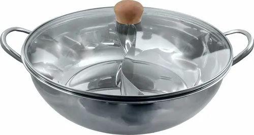 Edelstahl HOT POT Ø 34cm mit 2 Kammern und Glasdeckel