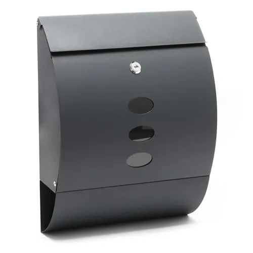 Wiltec Designer Briefkasten V18 Anthrazit - Wandbriefkasten mit Schloss und Sichtfenstern, elegantes Design aus pulverbeschichtetem Stahl, ideal für moderne Hausfronten, inklusive 2 Schlüsseln und Montagematerial.