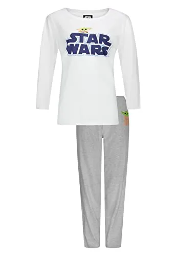 Star Wars Yoda Damen Schlafanzug Lang Pyjama-Set Langarm-Shirt mit Schlafhose (as3, Alpha, s, Regular, Regular)