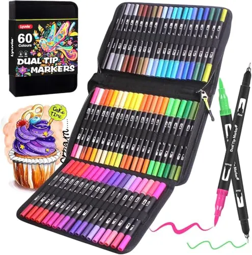 Lyuvie Filzstifte Set – 60 Farben Pinselstifte für kreative Kunst