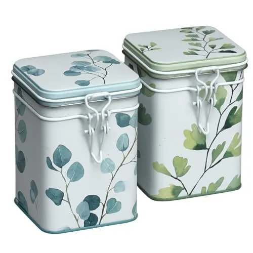 Dose Trees 150g - 2er Set mit bunten Motiven - Glasbehälter & Töpfe, lebensmittelechte Teedosen mit Bügelverschluss für aromatische Frische und stilvollen Schutz Ihrer Lebensmittel.