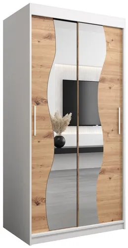 ABIKS MÖBEL Schwebetürenschrank MADRYT mit Spiegel - Moderner Schwebetürenschrank für stilvolle Schlafzimmer, ideal für kleine Räume. Robuste Materialien und durchdachte Innenaufteilung mit Kleiderstange und Regalen bieten viel Stauraum. Erhältlich in verschiedenen Breiten.