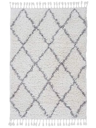 carpetfine Hochflorteppich Eddy Weiß 60x110 cm Floral | Moderner Teppich für Wohn- und Schlafzimmer