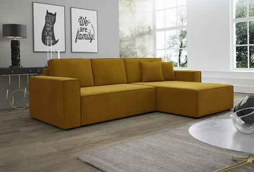 Ecksofa Schlafsofa CONOR in Goldbraun mit Ottomane rechts in gold von Fun Möbel