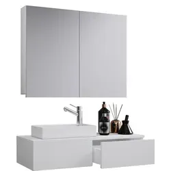 VCM Badmöbel-Set Gudas, 2-teilig in Weiß mit Spiegelschrank und Waschtisch - Badmöbel-Set in elegantem Weiß, inklusive Spiegelschrank mit ESG-Sicherheitsglas und einem praktischen Waschtisch mit geräumigen Auszügen - ideal für eine stilvolle Badezimmergestaltung.