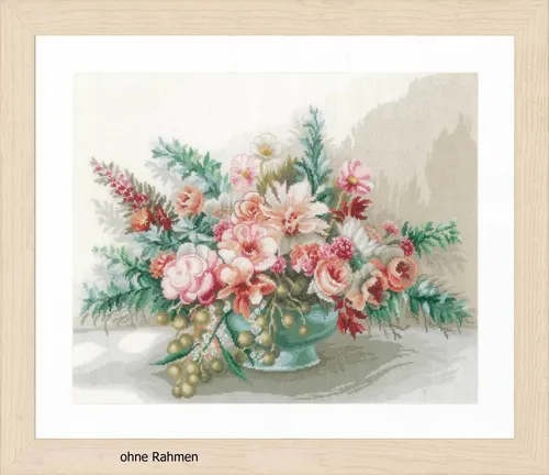 Lanarte PN-0169794 Blumenstrauss in der Vase Kreuzstichpackung - Kreuzstichpackung mit 100% Baumwollgarn und Leinenstoff, ideal für kreative Erwachsene ab 18 Jahren, Größe: 45x37cm.