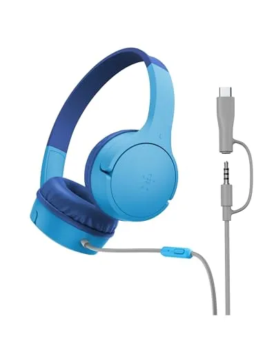 BELKIN SOUNDFORM MINI Wired On-Ear Headphones - USB-C 3.5mm in Blue - Kabelgebundene Headsets mit USB-C und 3.5mm Anschluss, bieten klaren Sound und hohen Tragekomfort für stundenlangen Musikgenuss.