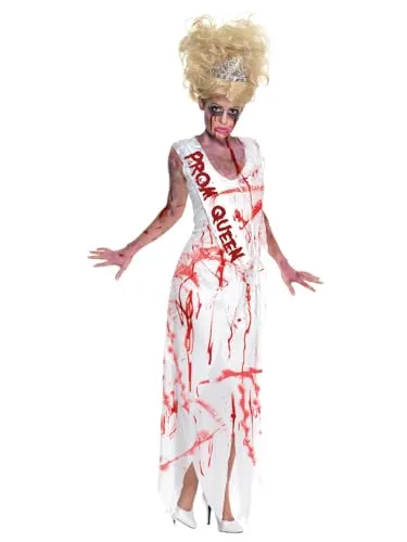 Smiffys Halloween Zombiekostüm High School Horror Schulballkönigin - Damenkostüm für Halloween und Karneval, inklusive Kleid mit Schärpe, leichtes Material für angenehmen Tragekomfort, ideal für Themenpartys.