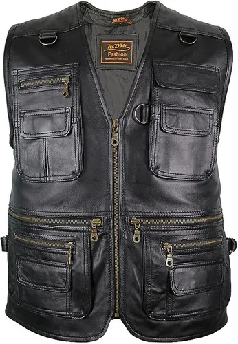 MDM Lederweste Herren Freizeit Lederweste Outdoor Weste, Lamm Nappa Leder