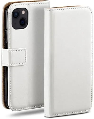 moex Book Case für iPhone 15 Plus Handyhülle mit Kartenfach, Hülle klappbar 360 Grad Schutzhülle, Klapphülle Flip Case Cover, PU Leder Handytasche Lederhülle, Weiß
