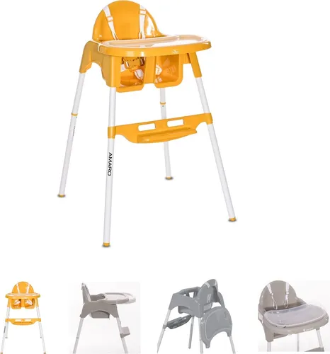 Lorelli Kinderhochstuhl Amaro mit Doppel-Esstisch - Praktischer Kinderhochstuhl mit Bechervertiefung und verstellbarer Fußablage. Ideal für Kinder ab 6 Monaten, leicht zu transportieren und abwaschbar für einfachen Komfort.