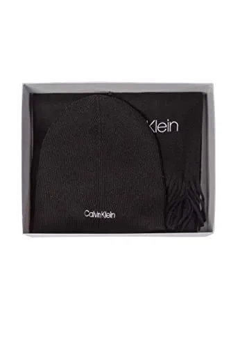 Calvin Klein Herren Basic Wool Beanie + Scarf - Strickmützen für Herren, 100% Wolle, ideal für kalte Tage und als stilvolles Geschenk im praktischen 2er Pack.