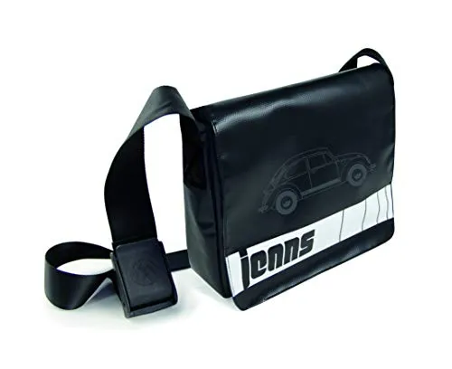 BRISA VW Collection - Volkswagen Jeans Schulter-Umhängetasche mit Käfer Design - Messenger-Bag mit robustem Tarpaulin, coolem Käfer Design und praktischem gepolstertem Laptopfach bis 10 Zoll. Ideal für VW Käfer Nostalgiker und Trendsetter!