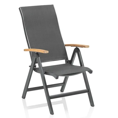 Kettler SLEEK CURVE Multipositionssessel - Gartenstuhl in Anthrazit/Teak, wetterfestes Aluminiumgestell und vielseitige Sitzpositionen für maximalen Komfort im Freien.