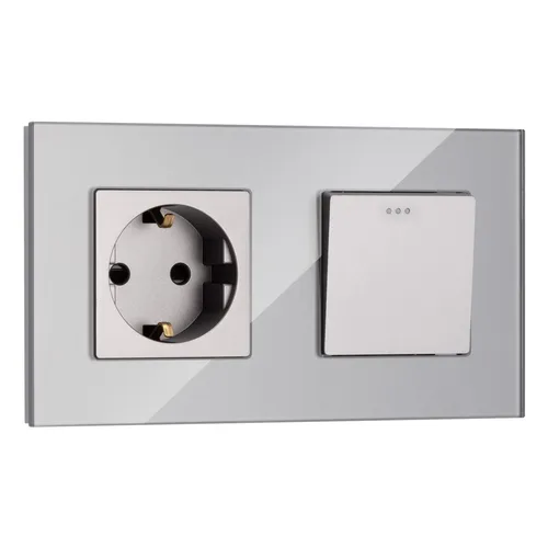 Steckdose und Wandschalter mit Glasfrontplatte - Grau - Feuerfest