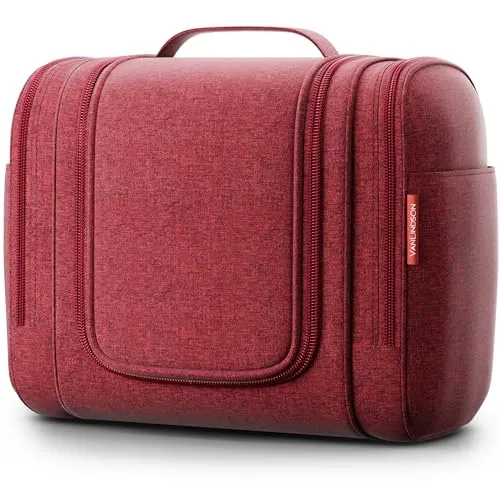 VanLindson Kulturbeutel XXL zum Aufhängen, Damen/Herren, 9L, Rot | Große Kulturtasche mit Haken: Kosmetiktasche, Waschtasche & Waschbeutel für Reisen, Kinder & Erwachsene, wasserabweisend