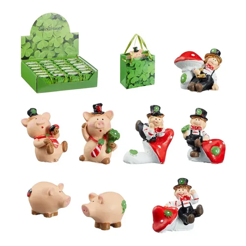 Glücksbringer Figuren im Display - Schornsteinfeger Schweinchen 24 - Figuren & Skulpturen, niedliches Schweinchen-Motiv als Glücksbringer, ideal als Geschenk oder Dekoration, Größe: 5cm, aus robustem Polystein.