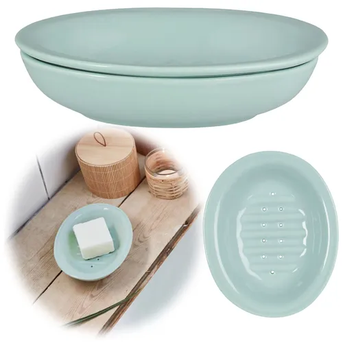 Vintage Keramik Seifenschale 2-tlg. Blau 15cm Altum Seifenhalter Seifenablage