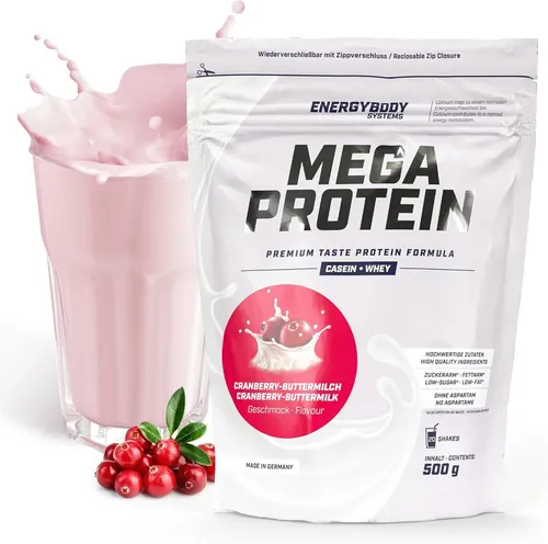 Energybody Systems Mega Protein Pulver – Cremiger Genuss für Fitnessfans - Genieße den vollmundigen Geschmack des Energybody Systems Mega Protein Pulvers. Die perfekte Mischung aus Whey und Casein sorgt für eine cremige Konsistenz und ist ideal nach dem Sport oder als Snack. Aspartamfrei und seit über 30 Jahren beliebt!