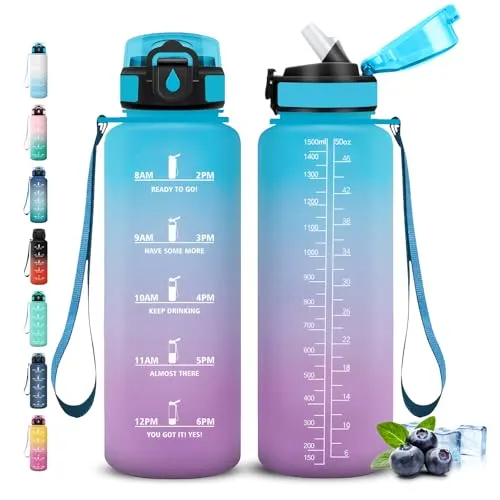Trinkflasche Sport, Trinkflasche 1 5 liter, Wasserflasche mit Strohhalm, mit Motivierendem Slogan, Wasserflasche Auslaufsicher, Leicht zu Reinigen, Flasche für Camping, Outdoor, Wandern, Running