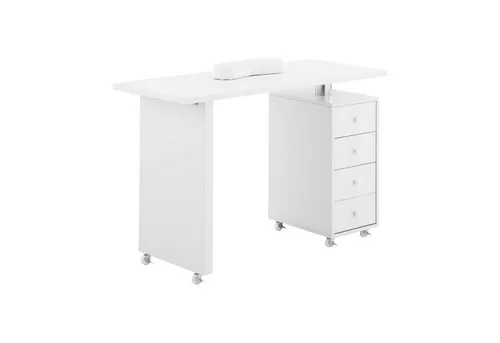 Physa Schminktisch Nageltisch Maniküretisch mit 4 Schubladen, Weiß - Schminktisch - elegantes Design mit 4 Schubladen für optimalen Stauraum und 6 beweglichen Rädern für flexible Positionierung im Nagelstudio.