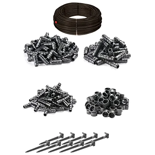 HaGa® Bewässerungsset - Tropfschlauch 16mm in 100m Länge mit Druckkompensierung inkl. Zubehör - Perlschlauch Gartenbewässerung