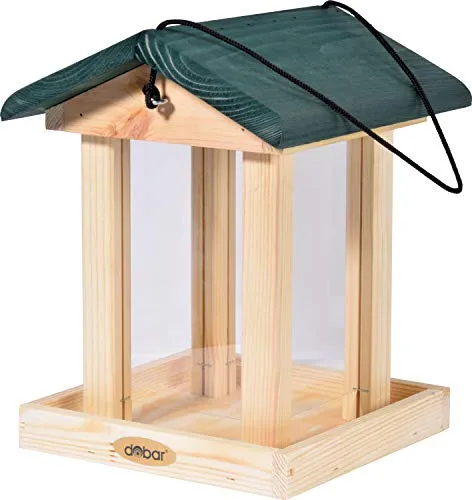 dobar® 21097e Vogelfutterhaus - Hängende Vogelvilla aus Massivholz - Futterstation für Wildvögel aus wetterfestem Kiefernholz, schützt Futter durch Acrylglasscheiben, ideal zum Aufhängen.