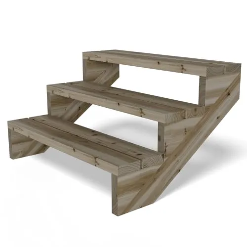 Gartenwelt Riegelsberger Terrassentreppe Breite 95 cm Treppe mit 3 Stufen Geschosshöhe 55 cm Massivholz Kiefer kesseldruckimprägniert Komplett-Set Wangen, Bohlen & Schrauben