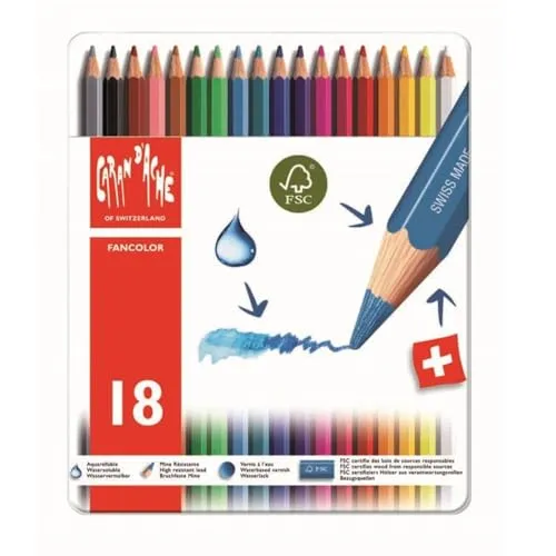 CARAN d'ACHE - FANCOLOR Aquarelle Kinder Buntstifte in Metallbox - 18 Stück
