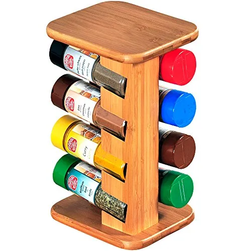 Kesper Gewürzregal mit Drehteller aus Bambus, mit 8 gefüllten Gläsern, Maße: 15 x 13 cm, Höhe: 25,5 cm, 58098