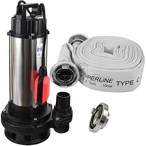 Agora-Tec® 1500W Bau-, Abwasser- und Schmutzwasserpumpe mit 15m C-Schlauch - Wasserpumpen für Baustelle und Überflutungsgebiete, leistungsstarke 1500W Tauchpumpe mit 19,000 l/h Fördermenge, inklusive 15m C-Schlauch und STORZ Kupplungen.