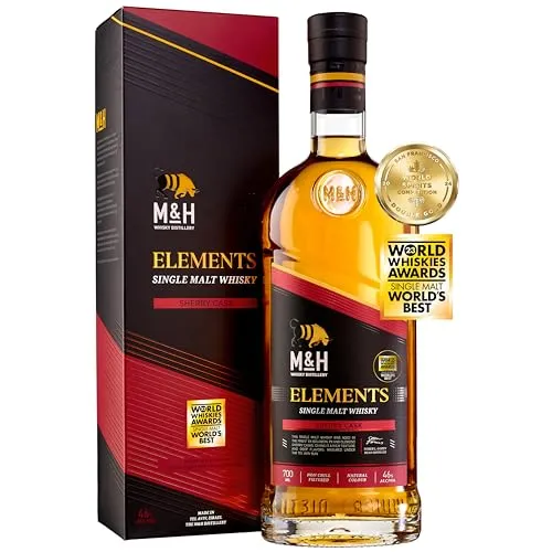 M&H Elements Single Malt Whiskey Sherry Cask 0,7L 46% - Exklusiver Single Malt Whisky mit fruchtigem Aroma und Sherry-Note. Ideal für Genießer, die einen vollmundigen Geschmack mit Nuancen von Eiche und dunkler Schokolade suchen.