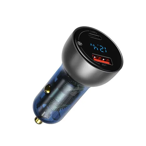 Baseus Car Charger mit digitaler Anzeige, 65W - Externer Auto-Ladegerät mit PD 3.0 und QC 4.0+, 5A Leistung für schnelles Laden unterwegs.