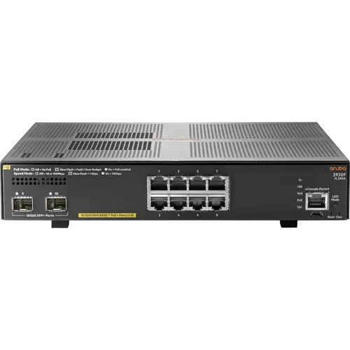 Produktbild HPE Aruba 2930F 8G PoE+ 2SFP+, Managed, L3, Gigabit Ethernet (10/100/1000), P (8 Ports) (JL258A#ACC)