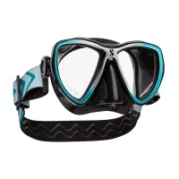 Scubapro Synergy Mini Tauchmaske - Schwarz Türkis Silber - Taucherbrillen für schmale Gesichter mit Trufit-Dichtlippe für perfekten Sitz und optimales Sichtfeld dank geringem Volumen. Inklusive farblich abgestimmtem Comfort Strap für maximalen Komfort.
