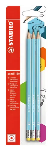 STABILO Bleistift STABILO pencil 160 mit Radierer HB blau 3er Blister
