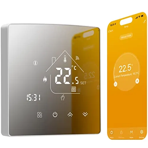 Beok Spiegel Smart Thermostate Heizungsthermostat Raumthermostat Fussbodenheizung WiFi Intelligente Wandthermostat für Elektrische Fußbodenheizung Kompatibel Alexa,Google Assistant 16A TGR85WIFI-EP