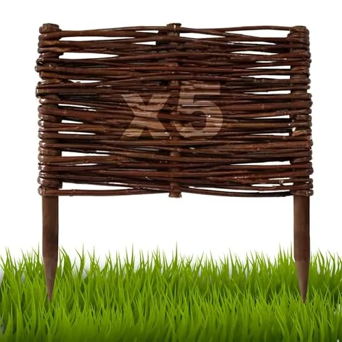 Floranica 5 Stück Beetbegrenzung aus Weide 20 cm x 30 cm Rasenkante aus Weidengeflecht Beeteinfassung Rasenkante Beetzaun Weidenzaun Palisade Abtrennung von Blumenbeetwegen Gartenbeeten