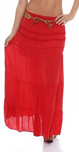 Malito Maxi Rock Damen – Eleganter Baumwollrock mit Strickmuster und Kunstleder Gürtel - Röcke für Damen, luftiger Sommerrock aus 95% Baumwolle für angenehmen Tragekomfort, ideal für jeden Anlass und in Größe 34-40 erhältlich.