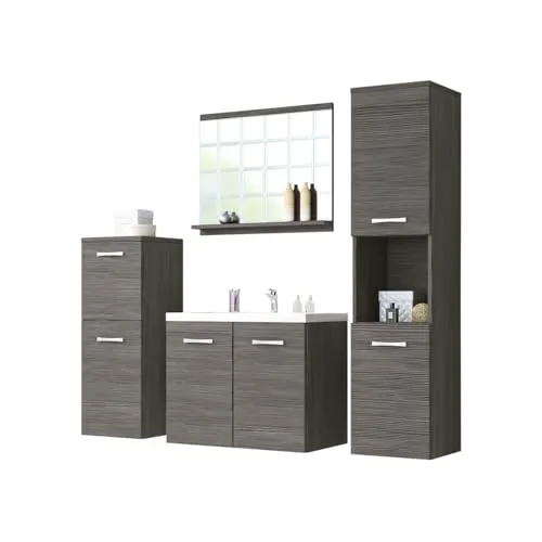 Mirjan24 Badmöbel Set Maja - Modernes Badezimmer Set mit Waschbecken - Komplettprogramm für Badezimmer, inklusive Waschbecken und Siphon. Stilvolle Möbel mit großem Stauraum und einfacher Montageanleitung.