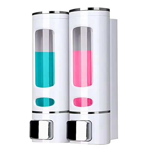 ILIKEPOW Seifenspender Wandbefestigung, 400 ml Shampoo Duschgel Spender, Duschgelspender für Dusche, Nachfüllbarer Spenderflasche für Shampoo, Duschgel, Flüssigseife, Spülung (Weiß)