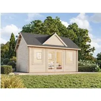 Palmako Gartenhaus Claudia 450 x 330 cm - Naturbelassen & Stabil - Gartenhaus mit 14,2 m² aus 44 mm Blockbohlen, winddichte Chaletschnitt-Eckverbindung und isolierverglaste Doppeltür für besten Witterungsschutz.