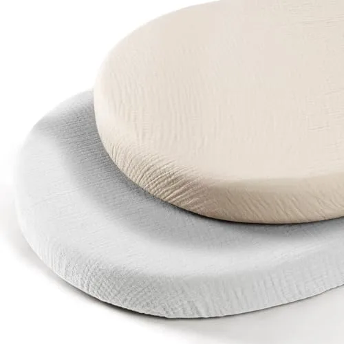 lulumoon Musselin-Baumwolle Spannbettlaken 90x40 cm: 2er Set Kinderwagen Bettlaken Stubenwagen Matratzenbezug für Babybett und Beistellbett (Grau Creme)