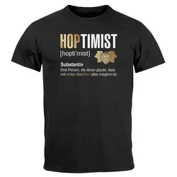 MoonWorks® Herren T-Shirt Hoptimist Bier Trinker Lecker Bierchen Fun Motiv Spruch lustig schwarz L